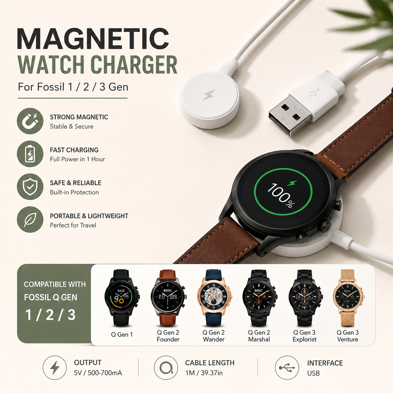 USB Watch Charger Adapter Smar - Fossil Smartwatch Accessories reseña y precio